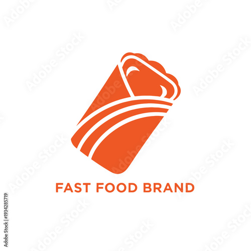 Orange kebab wrap logo with motion lines for fast food delivery and restaurant