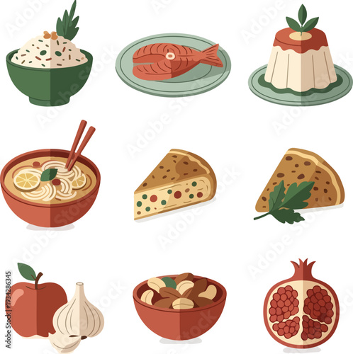 Healthy Balanced Diet and Nutrition Food Elements Set for World Health Day