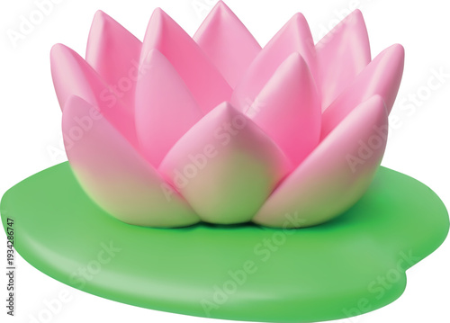 Pink lotus flower 3D plastic style vector icon, water lily Asian blossom plant, vector tropical exotic aquatic flower