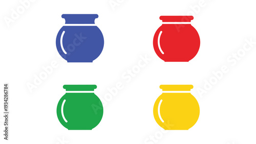 Four colorful abstract vases displayed in a grid formation with distinct hues