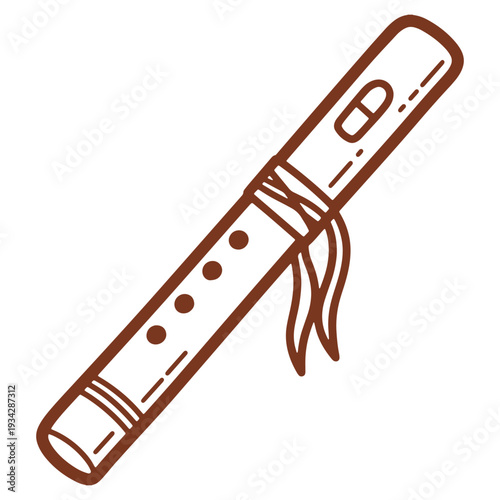 Native American Flute Illustration in Brown Tone Perfect for Art Projects and Creative Designs