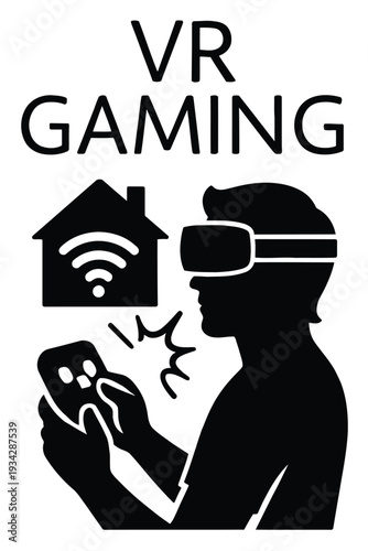 Virtual reality gaming illustration depicts a person with a headset and controller high quality professional