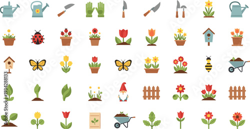 Vibrant gardening icons for your creative projects and marketing materials
