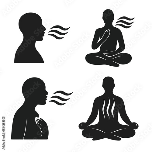 Silhouette depictions showcase mindfulness practices including meditation and conscious breathing exercises high quality professional detailed