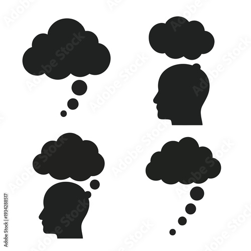 Silhouettes of human heads with thought bubbles indicating thinking and contemplation high quality professional detailed