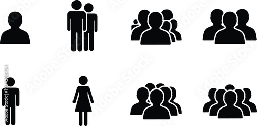 A set of vector line art silhouettes depicting various groups and individuals in a bundle