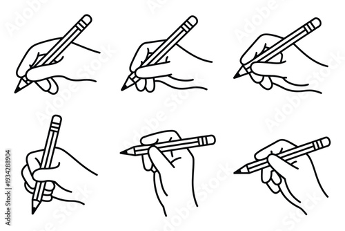 Six Different Hand Poses Holding a Pencil for Writing or