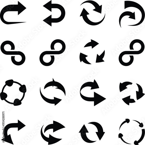 Collection of diverse arrow and loop symbols with varying directional orientations