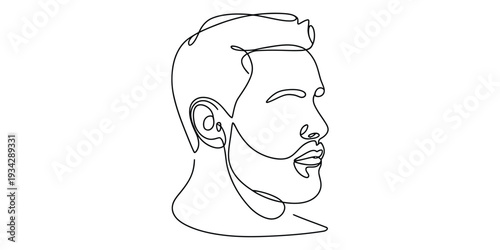 Minimalist continuous line art portrait of a bearded man