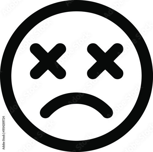A sad emoticon with crossed-out eyes and a frowning mouth