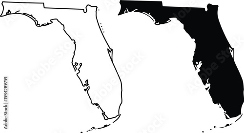 Side-by-side comparison of florida state outline with and without filled region