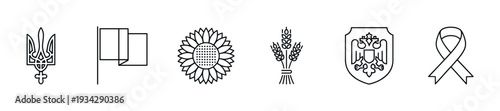 Collection of outline icons representing national symbols, a flag, agricultural elements, and an awareness ribbon.