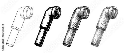 Pipe elbow fitting illustration set with various styles for plumbing and industrial design projects.