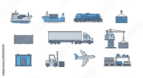 Logistics Transportation Icons Cargo Shipping.