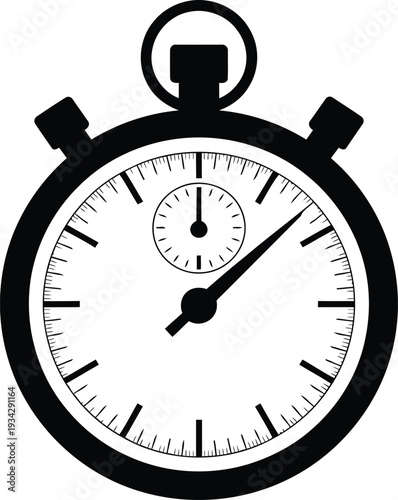 Classic stopwatch with analog clock face and black and white color scheme.