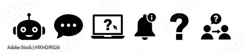 Help and support icons set for assistance, communication, and frequently asked questions in digital interfaces.