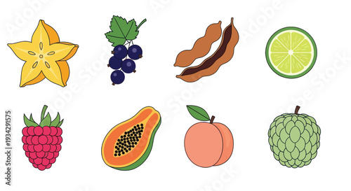 Assortment of colorful fruits on white