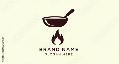 Culinary Brand Identity with Frying Pan and Flame.