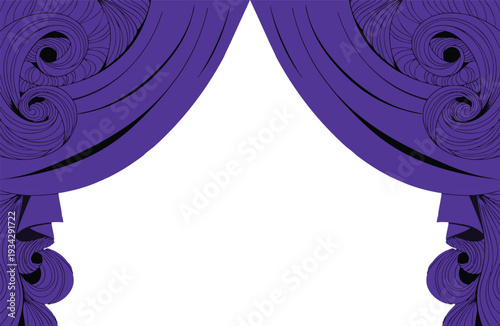 Elegant Purple Swirl Stage Curtains – Decorative Theater Frame Vector Illustration with Transparent Background