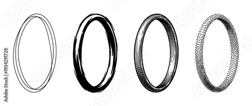 Hand drawn oval frames with various artistic styles showcasing different textures and graphic design elements for creative projects.