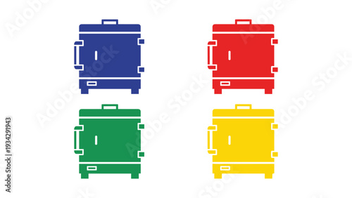 Colorful recycling bins displayed in a grid pattern