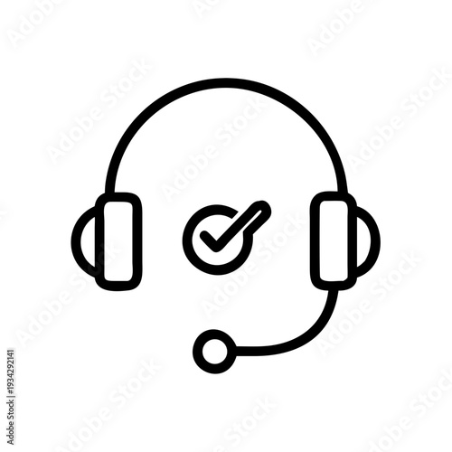Customer service headset with check mark icon for online support and assistance vector illustration