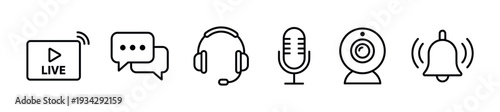 Online communication and streaming icons collection for modern digital content and interactive platforms.