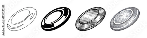 Four abstract oval shapes rendered in various illustration styles showcasing different artistic techniques in black and white.