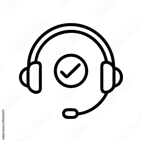 Customer service headset with check mark icon vector for online support assistance and help center agent