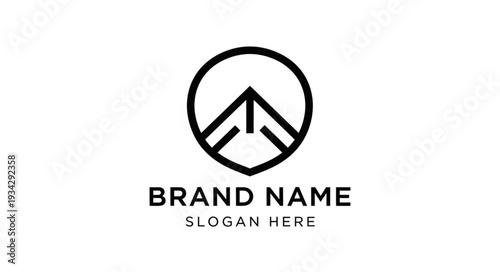 Simple black logo template with house icon and brand name placeholder.
