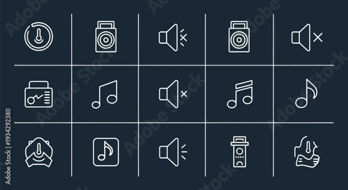 Audio icons set on dark background