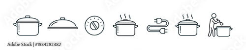 Kitchen cooking elements vector icon collection illustrating various culinary preparation and serving processes.
