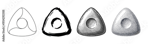 Four tailor's chalk pieces rendered in different artistic styles, showcasing various drawing techniques.