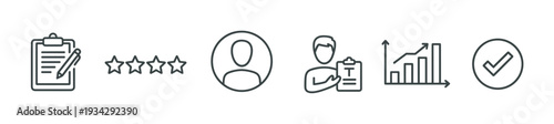 Business icons set representing feedback, data, and analysis processes for various applications and services.