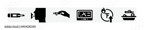 Medical testing icons showing diagnostic procedures and results for illness detection and health monitoring.