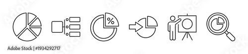 Data analysis icons illustrating various business statistics, financial reporting, and presentation concepts for modern infographics.