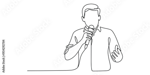 Minimalist continuous line art of a man giving a speech