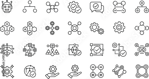Artificial Intelligence and Machine Learning Line Icons Set with Neural Network Automation and Technology Symbols Isolated on White Background
