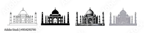 Ancient monument structure vector illustrations showcasing diverse graphic styles of the iconic landmark.