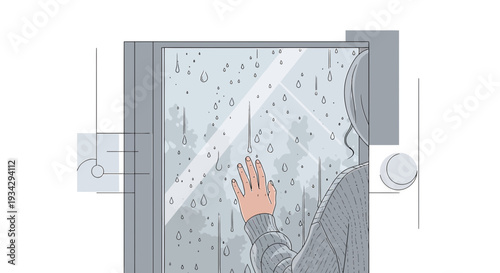 Sad Woman Touching Rainy Window Pane, Melancholy Mood, Loneliness