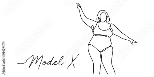 Body positive minimalist continuous line art of a curvy woman