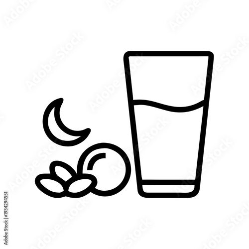 Nighttime snack with milk almonds and moon for sleep and relaxation vector illustration icon design