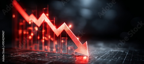 Arrow decrease. Stock market crash crisis chart. Finance statistic value trade. Generative AI technology.