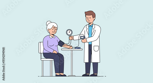 Doctor Checks Senior Woman's Blood Pressure in Medical Checkup