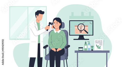 Doctor Examining Patient's Ear with Otoscope in Modern Clinic