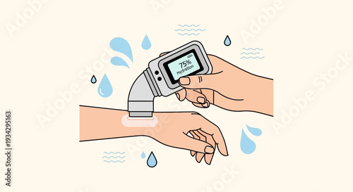 Medical Device Measuring Skin Hydration on Arm with Water Drops