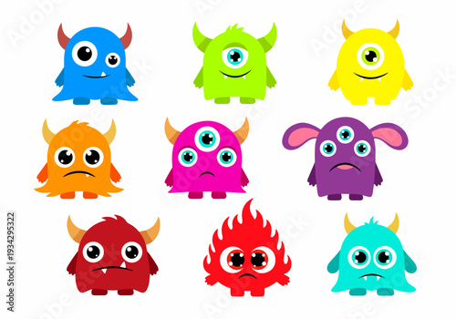 Happy monster characters set with bright colors perfect for nursery posters