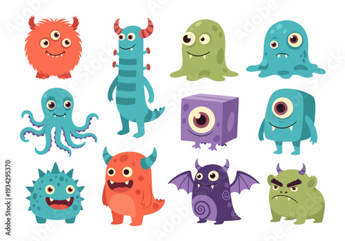 Happy monster set with expressive faces perfect for nursery decorations