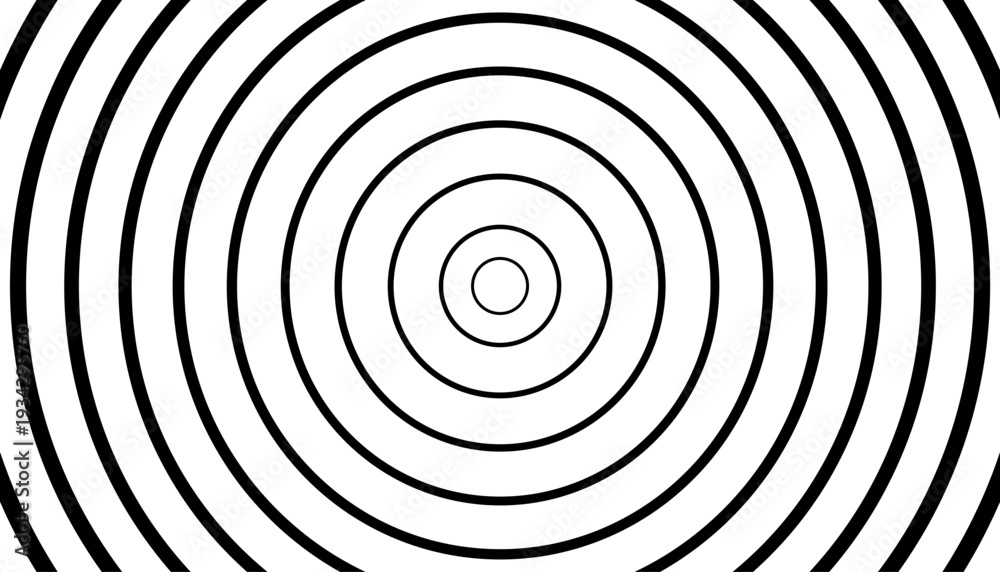 Fototapeta premium Black halftone concentric circles on white background creating a target or bullseye. A high-contrast geometric design suitable for aim, focus, and center-point concepts in business.