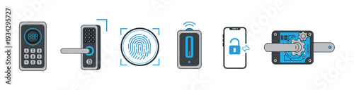 Smart lock and security system icons illustrate modern access technology for enhanced home and property protection.